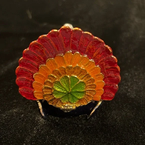 MultiColored Bejeweled Turkey Enamel Trinket Box with hinge. - Picture 4 of 4